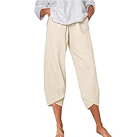 SNKSDGM Women's Cotton and Linen Summer Palazzo Pant Flowy Wide Leg Beach Pants High Waist Solid Color Trouser with Pocket