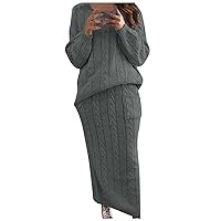 Women 2 Piece Sweater Sets Loose Crewneck Knit Tops Matching Maxi Knitted Skirts Fashion Lounge Sweaters Outfits