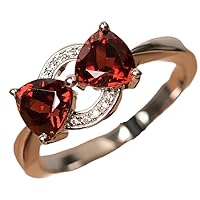 Solid 925 Sterling Silver & Natural Garnet 6x6mm Trillion Shape Fine Step Cut January Birthstone Gemstone Ring for Men & Women. (Choose Your Size) |LW_GSR_0275