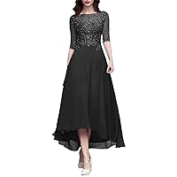 Tea Length Mother of The Bride Dress with Sleeve Lace Applique Chiffon Formal Evening Party Gowns for Women LD095