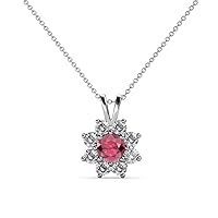 Round Rhodolite Garnet Diamond 5/8 ctw Womens Floral Halo Pendant Necklace 18 Inches Chain 14K Gold