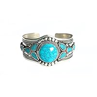Multi-Stone Blue Stabilized-Turquoise Adjustable Cuff Bracelet | Unique Boho Jewelry for Men & Women