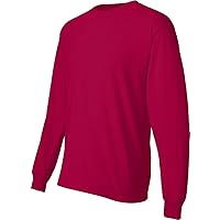 Hanes Long Sleeve Beefy-T T-Shirts (X-Large, Deep Red)