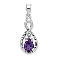 925 Sterling Silver Polished Rhodium Plated Diamond and Amethyst Teardrop Pendant Necklace Jewelry for Women