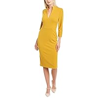 Donna Morgan Women's Knitted Crepe Collarded Long Sleeve Sheath
