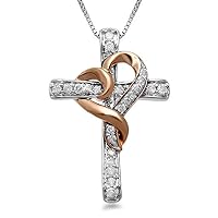 0.25 CT Created Diamond Heart Cross Pendant Necklace 14K Rose Gold Over