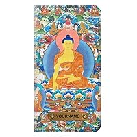 RW1256 Buddha Paint PU Leather Flip Case Cover for iPhone 11 Pro Max with Personalized Your Name on Leather Tag