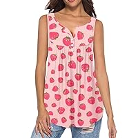 Womens Summer Casual Tank Tops Loose Fit V-Neck Shirts, Printed Henley Shirts Sleeveless Cami Tops Plus Size