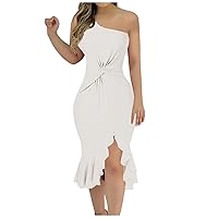 Dresses for Women Sexy One Shoulder Wrap Dress Plus Size Summer Dresses Split Ruffle Elegant Dresses Cocktail Dress