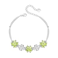 JIANGXIN 9cttw Birthstone Bracelets for Women 925 Sterling Silver Lucky Four Leaf Clover Created Gemstones Jewelry Anniversary Birthday Gifts for Women 8 Inches