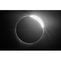 Celestial Photography Print (Not Framed) Black and White Picture of Total Solar Eclipse with Diamond Ring Effect Sun Moon Wall Art Space Science Decor (8