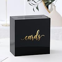 UNIQOOO Black Acrylic Wedding Card Box with Slot, Large 10x10x5.5 inch w/Gold Foil | Wedding Receptions Wishing Well Money Box, Birthdays, Memory Box