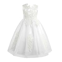 Kids Flower Girls Dress Applique Floral Lace Dress Princess Bridesmaid Pageant Communion Wedding Party Ball Gown