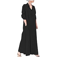 Women Cotton Linen Shirt Dress Casual Loose Button Down Long Sleeve Lapel Maxi Dresses Summer Beach Cover Up Long Dress