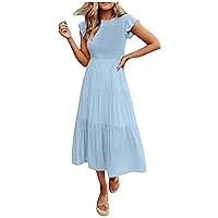 Women's Long Sleeve Mini Dress Casual Mid Length Dress Boho Butterfly A-Line Dress Sun Dresses Summer Casual