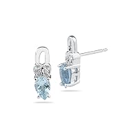 0.01 Cts Diamond & 0.68 Cts Aquamarine Earrings in 14K White Gold