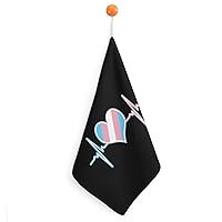 Transgender Flag Heart Beat Soft Towels with Lanyard Hand Dry Hanging Towel Set for Kitchen Bathroom Fast Drying