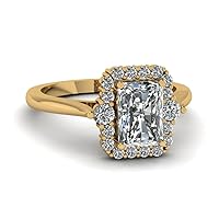 Choose Your Gemstone Halo Radiant Diamond CZ Petite Ring yellow gold plated Radiant Shape Halo Engagement Rings Matching Jewelry Wedding Jewelry Easy to Wear Gifts US Size 4 to 12