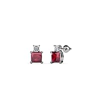 Ruby & Natural Diamond (SI1-SI2, G-H) Two Stone Stud Earrings 0.64 ctw 14K White Gold