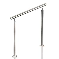 304 Stainless Steel Handrail for Deck Stairs Indoor Outdoor Metal Balustrade Hand Railing, Round Pipe Tube Brushed Rail Bars Adjustable Angle Fits 1 to 3 Steps - Complete Kit (Silver) 2.62ft