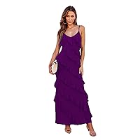 Women's Summer Chifffon Prom Dresses Spaghetti Straps Layered Ruffle Maxi Dress Backless Party Club Dresses