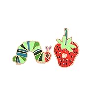 2Pcs Caterpillar Strawberry Enamel Pin Set Cute Animal Fruit Lapel Pin Hungry Caterpillar Brooch Pin Set Cartoon Strawberry Worm Badge Pins Clothes Bags Decoration Men Women Gift