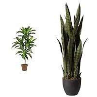 43in. Dracaena Silk (Real Touch) Artificial Plant, Green & Green 4855 35in. Sansevieria with Black Planter