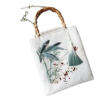 Classic Embroidery Flowers Chic Lady Bag Women Fringe Bag Beads Bags Vintage Wood Hand Bags Women's Handbags