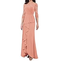 Lace Decoration Chiffon Strapless Mom Dresses Seven Sleeve A-Line Long Formal Evening Gowns