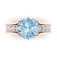 Clara Pucci 2.89ct Round Cut Solitaire Natural Sky Blue Topaz Engagement Promise Anniversary Bridal Ring Band set Sliding 18K Rose Gold