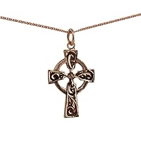 British Jewellery Workshops 9ct Rose Gold 28x20mm hand engraved Celtic Cross with a 1mm wide curb Chain