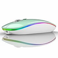 LED Wireless Mouse, G12 Slim Rechargeable Wireless Silent Mouse, 2.4G Portable USB Optical Wireless Computer Mice with USB Receiver and Type C Adapter (Mint Green)