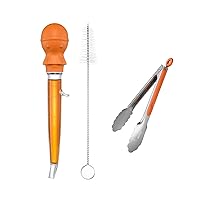 U-Taste 228.2℉ Heat Resistant BPA Free 1.5 oz Angled Turkey Baster, and 18/8 Stainless Steel 9in Barbecue Cooking Tong with Integrated Tip (Orange)