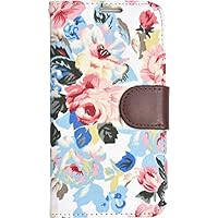 PLATA for Galaxy S6 SC-05G Flower Design Wallet Case Pouch Protective Cover [ White ] DSC05G-64WH