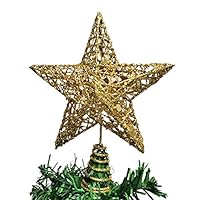 1pcs/Pack 15 * 20cm Gold Glitter Christmas Tree Top Iron Star Christmas Decorations for Home Xmas Tree Ornaments Handmade DIY Ribbon Set for Gift Package Wrapping, Crafting, Wedding Christmas Decor
