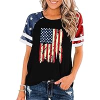 American Flag Stars Stripes Shirts for Women 4th of July Patriotic Shirt Cute Graphic Blouse USA Flag Tops Summer Tee