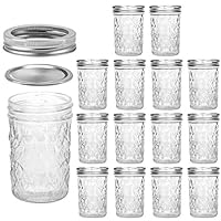 VERONES Mason Jars 8 OZ, 8 OZ Canning Jars Jelly Jars With Regular Lids, Ideal for Jam, Honey, Wedding Favors, Shower Favors, 15 PACK