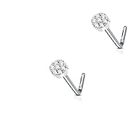 (1 Piece) 20g L Bend Nose Stud with 7 Clear CZ Cluster Flower Surgical Steel