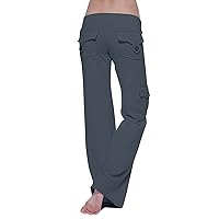 Womens Cargo Pants High Waist Wide Leg Stretch Pants with Pockets Casual Baggy Button Yoga Workout Gym Sweatpants