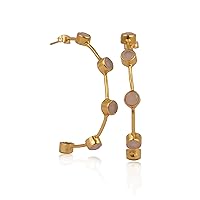 Push Back Handmade Wholesale Stud Earring | Brass Gold Plated Round Shape Dangle Earring | Statement Gemstone Moonstone Jewelry | 259721