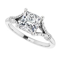 Petite Solitaire Vine Moissanite Diamond Ring Set, 1 CT Princess Moissanite Engagement Ring Set, Wedding Ring Set, Bridal Ring, Promise/Anniversary Ring for Wife