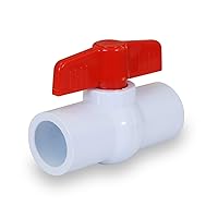 Midline Valve PVC Ball Valve Red T-Handle Water Shut-Off 2 in. Solvent Connections White Plastic (482T200)