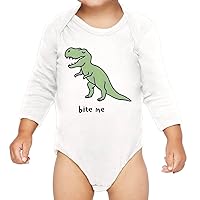 Bite Me Baby Long Sleeve Onesie - Dinosaur Patterned Boy Gift - Dinosaur Themed Stuff