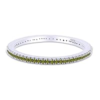 Jewel Zone US Simulated Green Peridot Eternity Stackable Wedding Ring in 14k White Gold Over Sterling Silver (1/5 Ct)