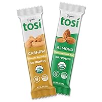 Tosi Almond and Cashew Protein Bars Combo, Plant Based with Nuts, Gluten-Free Crunchy Snacks, Vegan, Organic, Flax & Chia Seeds, Soy-Free, Omega 3s, 5G Protein, 1 oz, 12-Pack