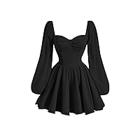 Dresses for Women Sweetheart Neck Lantern Sleeve Ruched Bust Dress