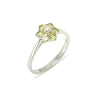 925 Sterling Silver Cultured Pearl & Peridot Womens Cluster Anniversary Ring