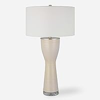 MY SWANKY HOME Elegant Off White Art Pottery Ceramic Table Lamp 33 in Crackled Classic Curved
