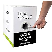 trueCABLE Cat6 Plenum (CMP), 1000ft, Black, 23AWG 4 Pair Solid Bare Copper, 550MHz, PoE++ (4PPoE), ETL Listed, Unshielded Twisted Pair (UTP), Bulk Ethernet Cable trueCABLE Cat6 Plenum (CMP), 1000ft, Black, 23AWG 4 Pair Solid Bare Copper, 550MHz, PoE++ (4PPoE), ETL Listed, Unshielded Twisted Pair (UTP), Bulk Ethernet Cable
