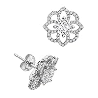 1 CT Round Cubic Zirconia Nature Inspired Flower Halo Earrings 14k White Gold Finish